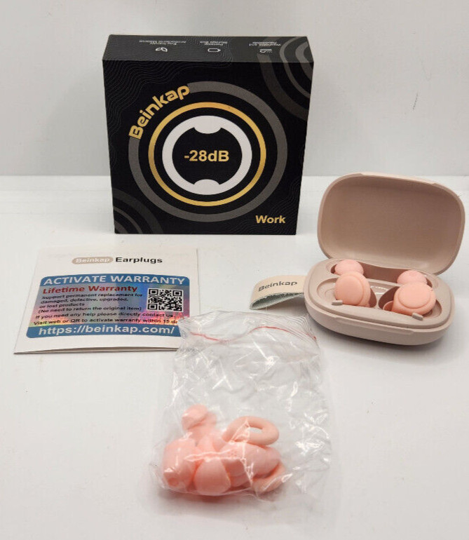 Beinkap -28dB Pink Earplugs for Work/ Carrying Case & Replacement Inserts