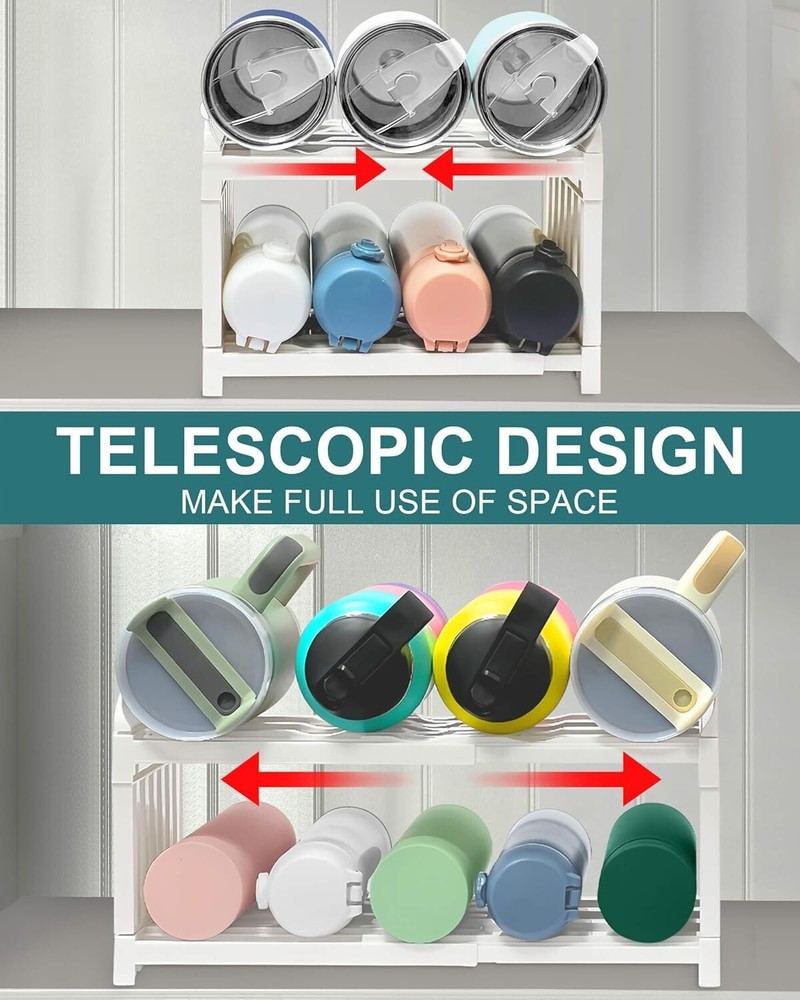 Spaclear Water Bottle Organizer, Stackable 2 shelf cream color plastic expandab