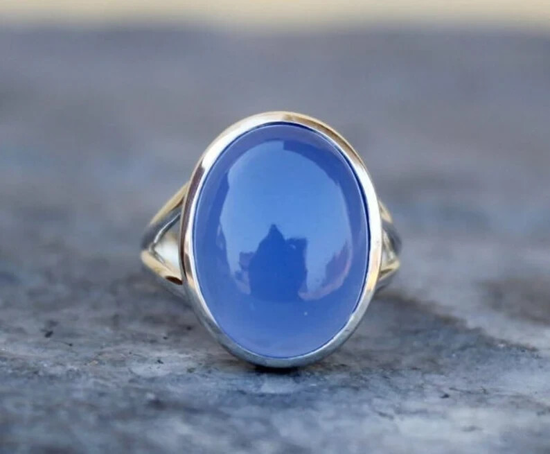 Beautiful Blue Chalcedony Ring 925 Sterling Silver Healing Stone Ring Boho Ring