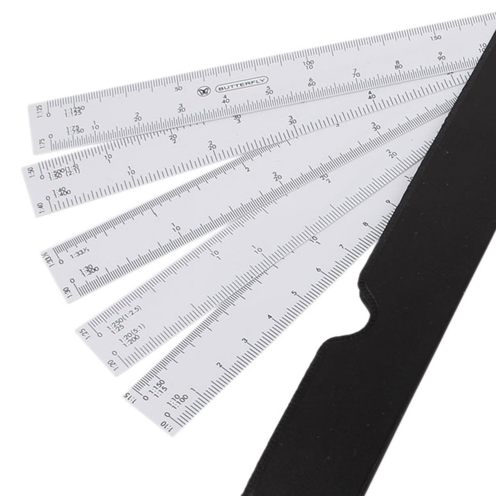 Architect Engineering Draw Draft Foldable Scale Ruler Black White 3pcs