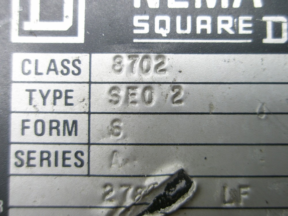 SQUARE D SIZE 3 CLASS 8702 TYPE SE0 2 SERIES A MOTOR STARTER