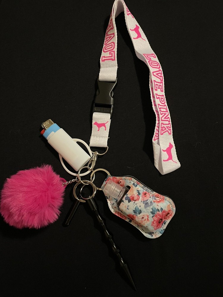 Pink Lanyard Key Chain Set
