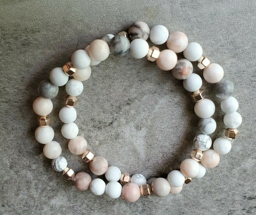 Pink Zebra Stone Beaded Bracelets