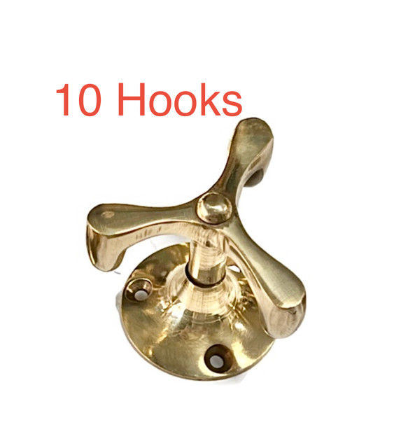 10 x Solid Brass Swivel Hooks Vintage Wardrobe Kitchen Coat Hanger Rotating SPIN