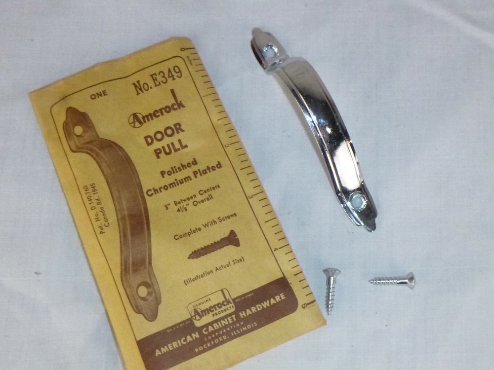 NOS Vtg Deco Style Chrome Cabinet Hardware Door Handle Pull E349 4-1/8"