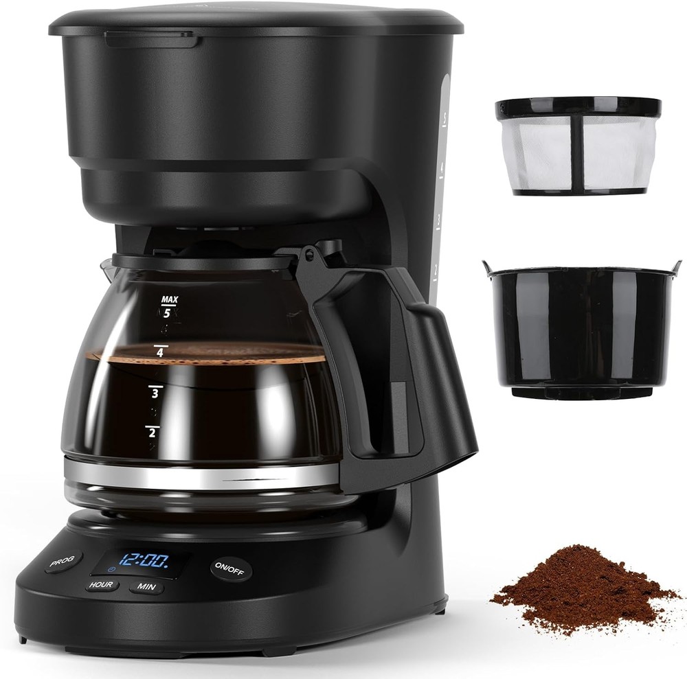 5 Cup Programmable Drip Coffee Maker w/ Timer Auto Shut-Off Black