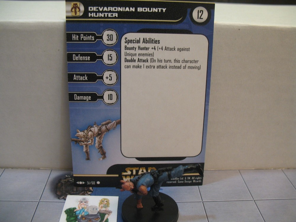 =Star Wars Miniatures CLONE STRIKE Devaronian Bounty Hunter 51/60 with card=