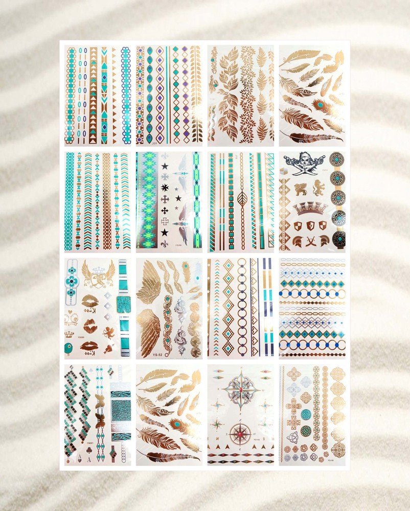 12 sheets metallic gold removable sticker temporary tattoo