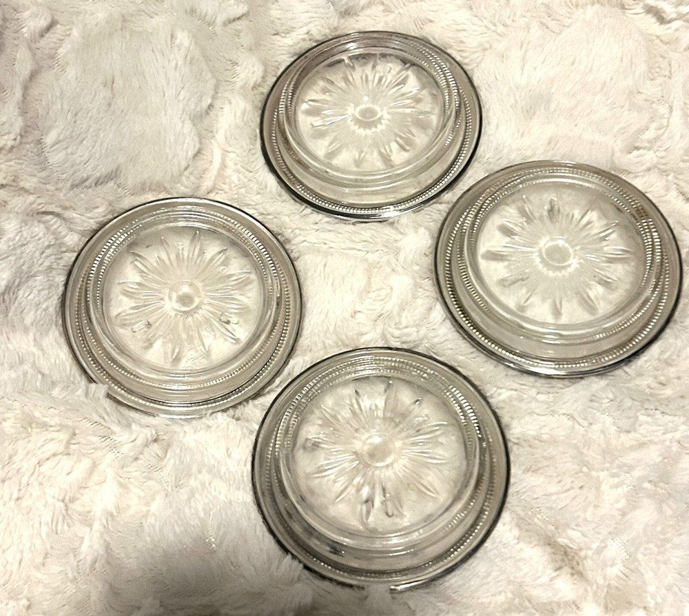 Crown Sterling Silver Crystal Coasters 4pc Set