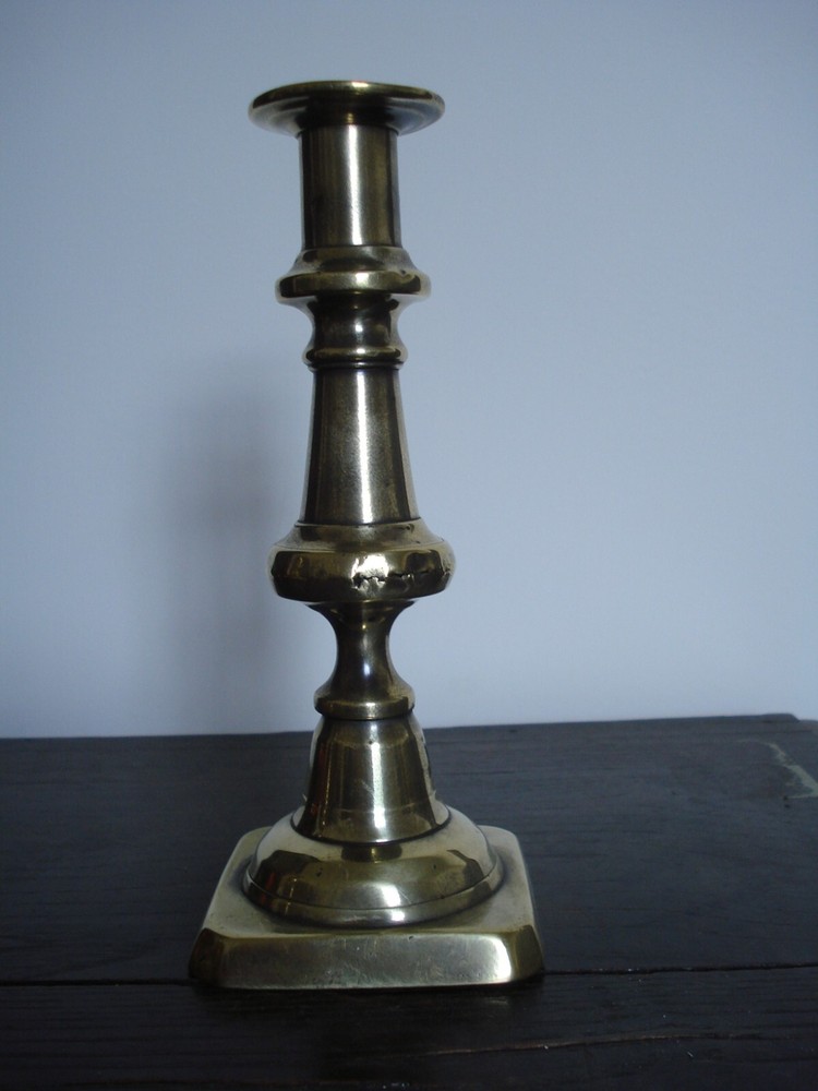 ANTIQUE 19TH C BRASS BALUSTER STEM CANDLESTICK 1