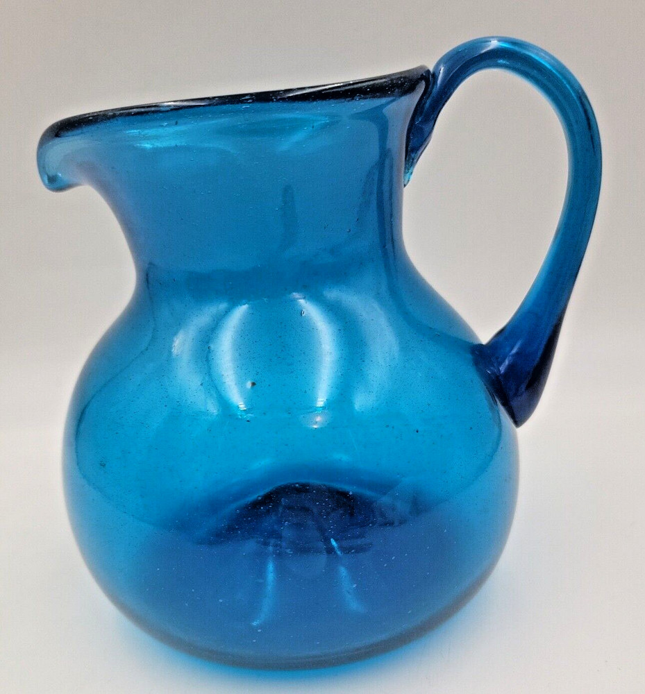 Cobalt Blue Hand Blown Glass Pitcher