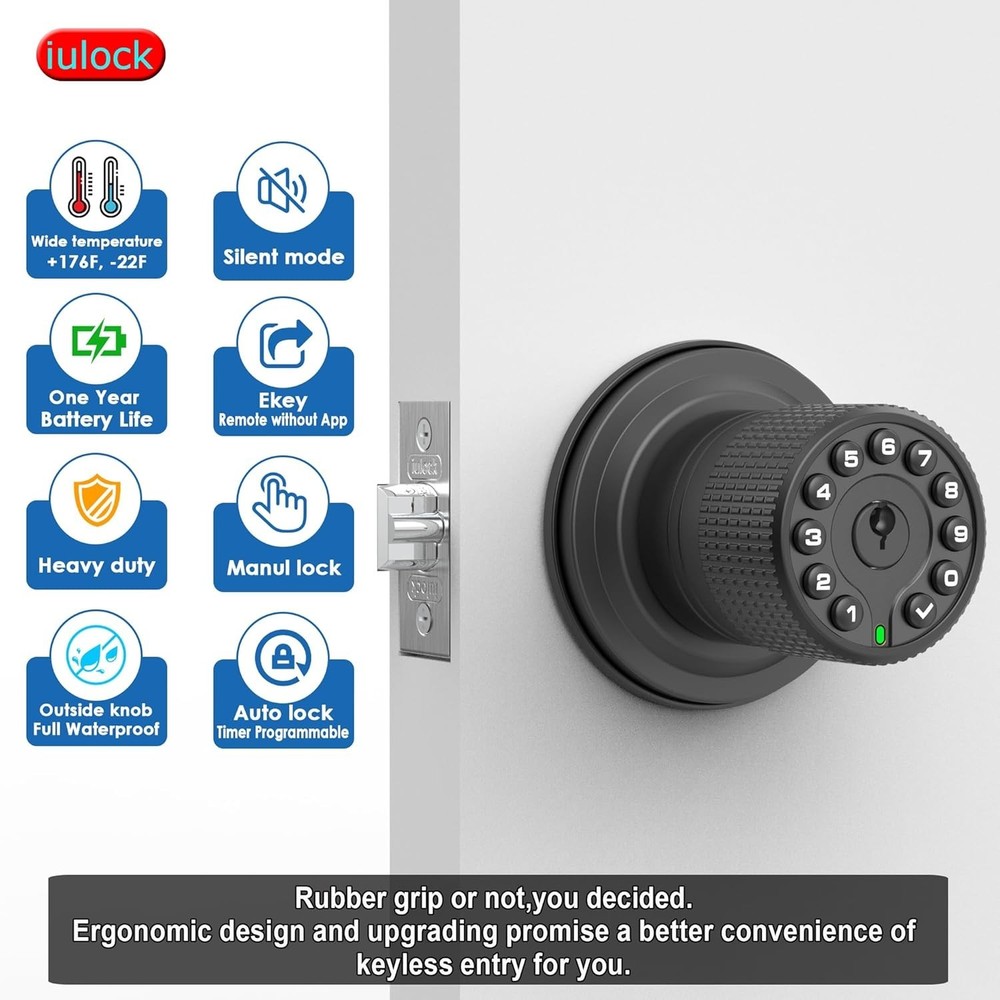 iulock Smart Door Lock with Keypad & Key 50 User Codes Auto Lock Waterproof