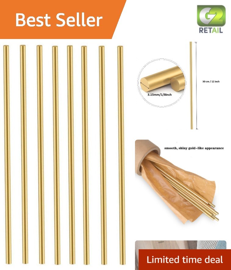 Solid Brass Rods Set - 8 Pcs 12 Inch, 1/8 Inch Diameter for Elegant Projects
