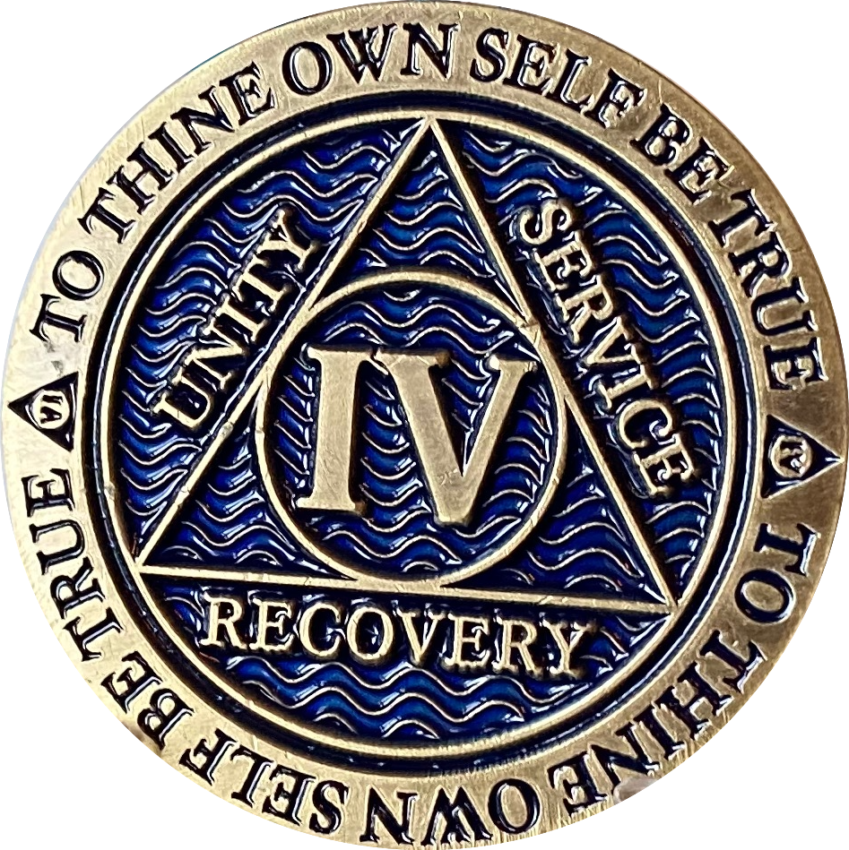 4 Year AA Medallion Antique Reflex Blue Sobriety Chip