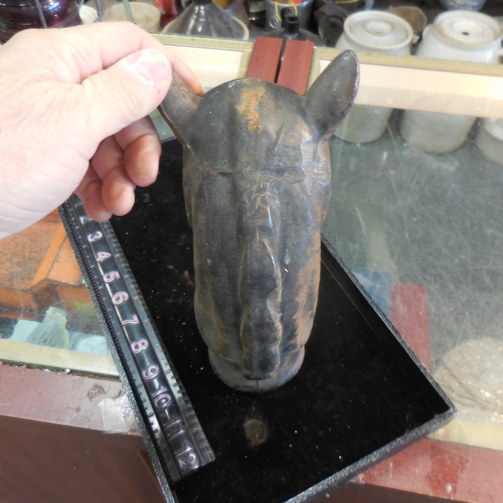 Vintage Cast Iron Horse Head Hitching Post Top With Ring