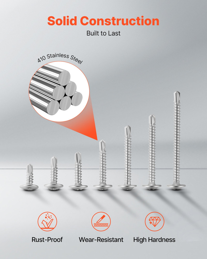 #8 Self Drilling Wood Screws, Silver