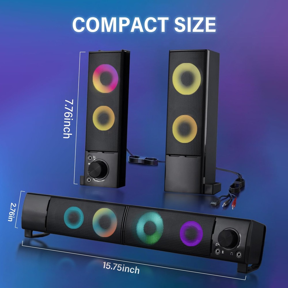 Wired Computer Speakers Designed for Desktop Devices USB Plug-and-Play Clear ...