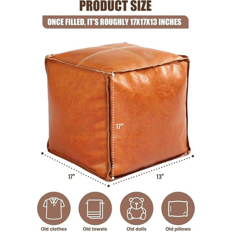 Durable Faux Leather Storage Ottoman Pouf Footrest Home Decor Multi-functional