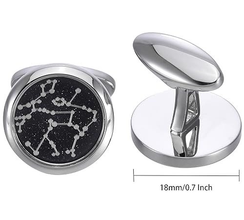 Sky Constellation Pattern Round Men's Cufflinks In Gift Case Silver Tone
