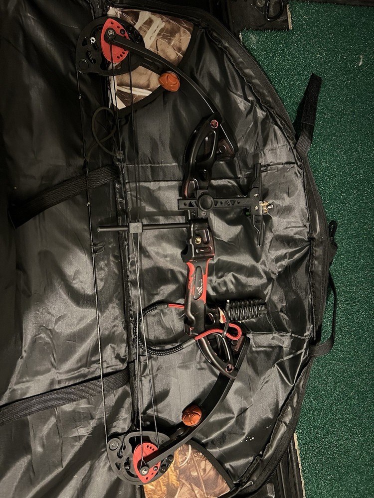 Compound Bow Black Red with Arrows, Release Aid, Sight, Camouflage Case