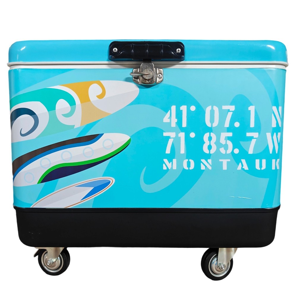 Blue 54Qt Portable Cooler with Telescoping Handle & All-Terrain Roller Wheels