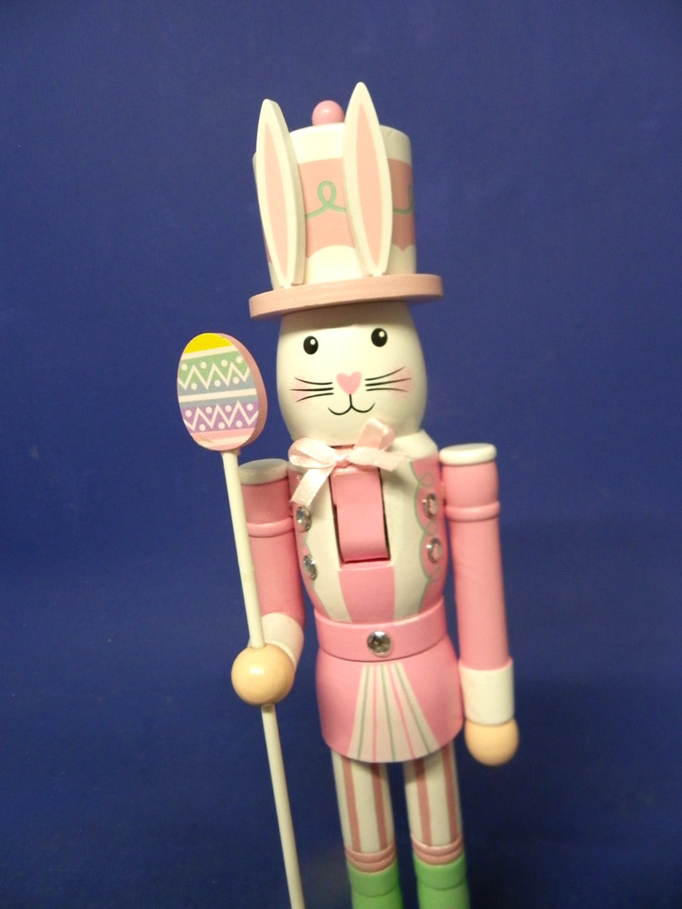 Easter Bunny Pink Wooden Nutcracker w/ Easter Egg Top Hat 14" Tall