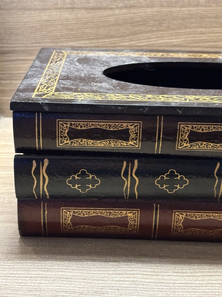 Classical Wooden Book Tissue Box Cover Rectangular (black-top) Hinged