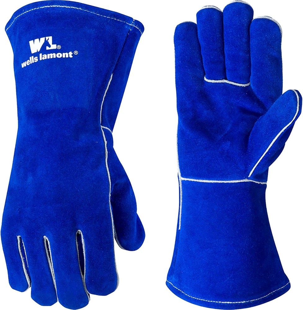 Blue Cowhide Welding Gloves for Heat Resistance - Medium Size, Reusable