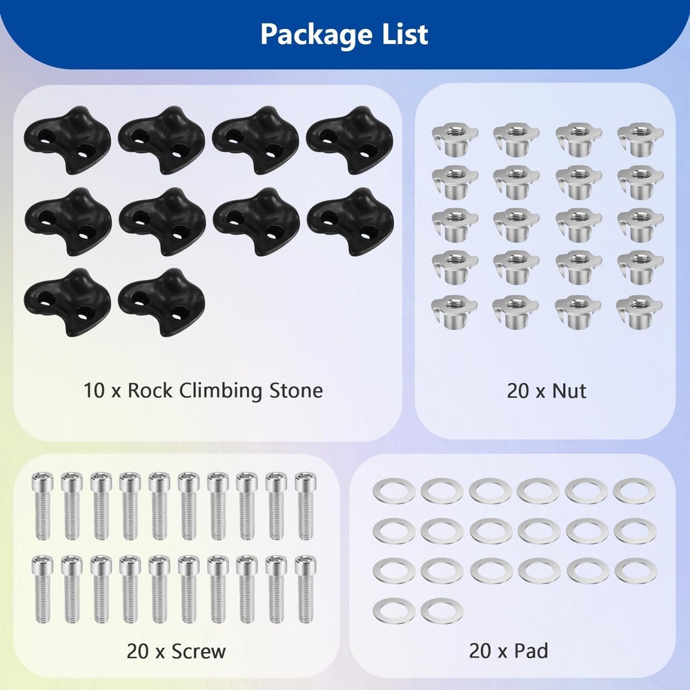 10PCS Black Rock Climbing Holds,Extra Large Hard Plastic Comfortable Rock Cli...