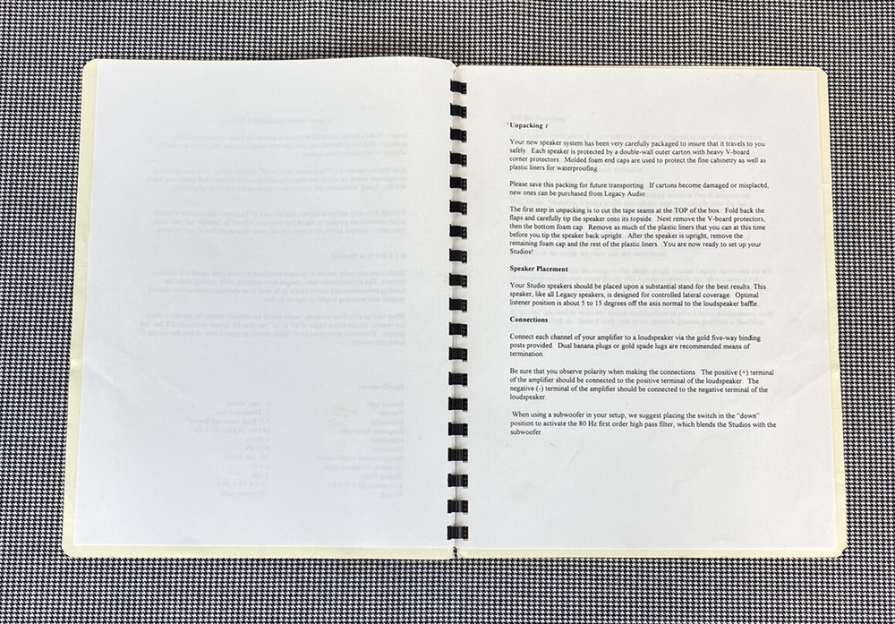 LEGACY LOUDSPEAKER SYSTEMS STUDIO LISTENERS GUIDE J0247