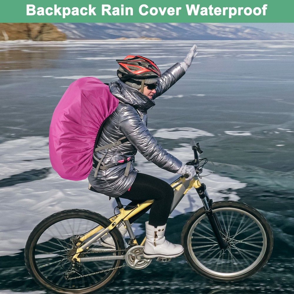 55L-65L Backpack Rain Cover with A Vertical Reflective Strap [Rose Red]