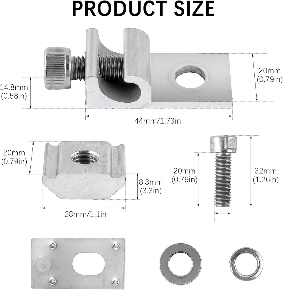 16 Pcs Solar Panel Grounding Lugs, Stainless Steel, Silver, Mount Silver
