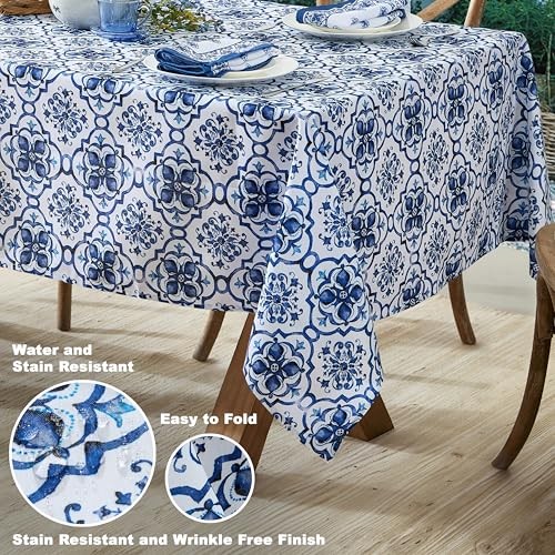 60 x 84 Inch Rectangle Fabric Tablecloth, Blue Amani 84" x 60" (Rectangular)