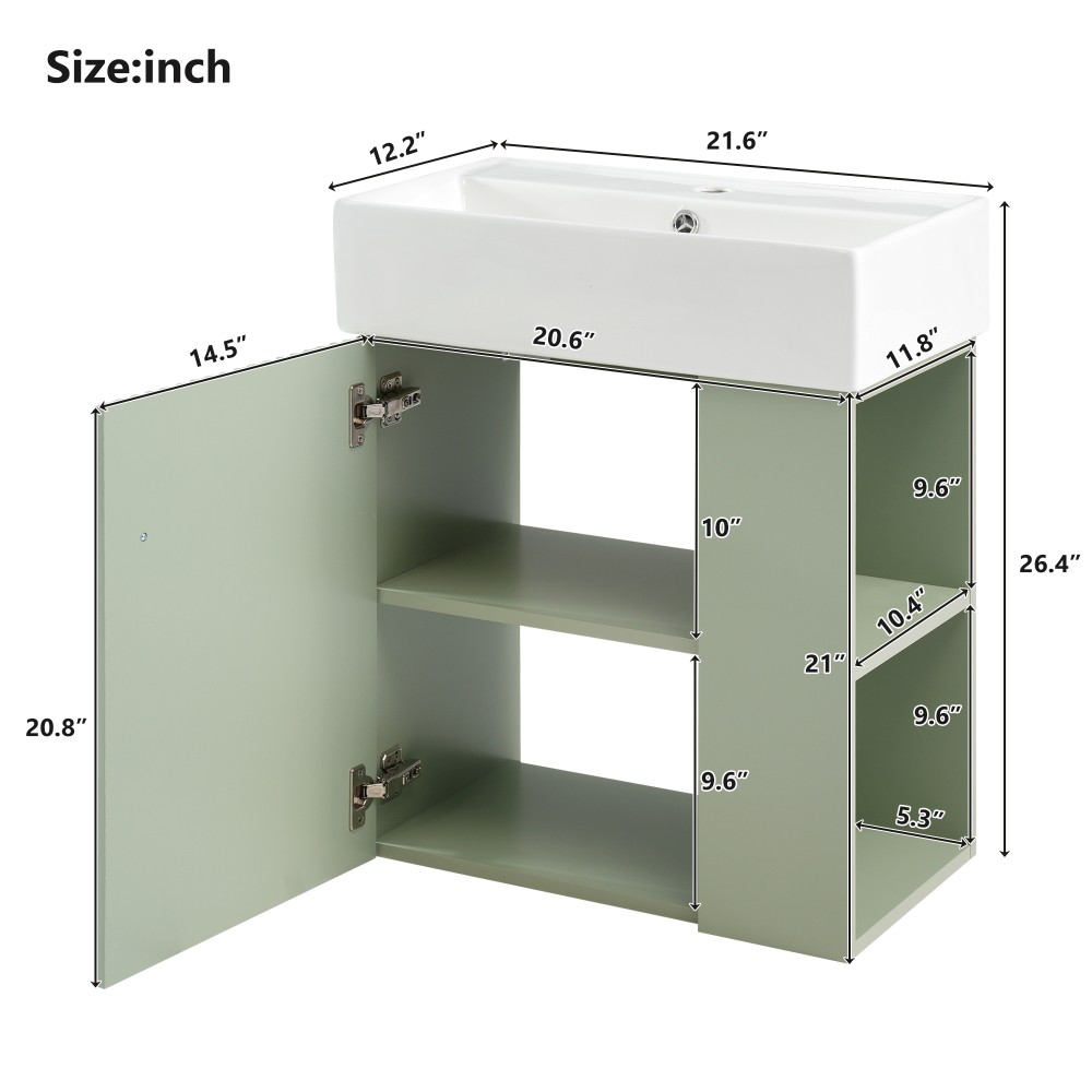 21.6in Modern Floating Bathroom Vanity W Ceramic Basin