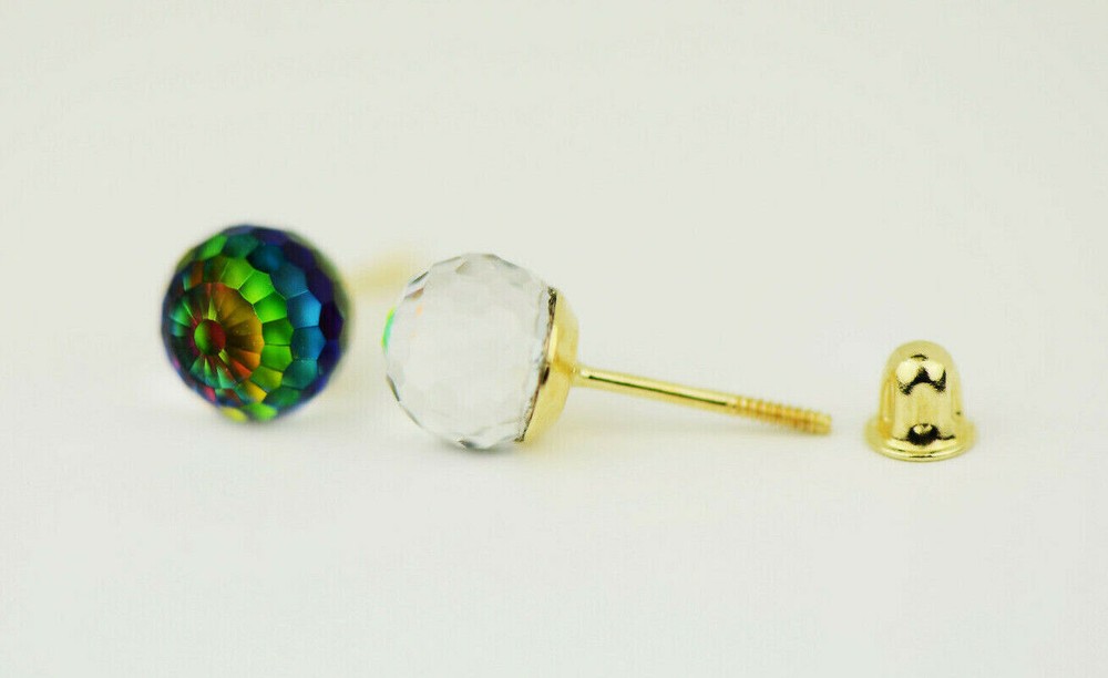 14k Yellow Gold Round Tornasol  Stud Earrings