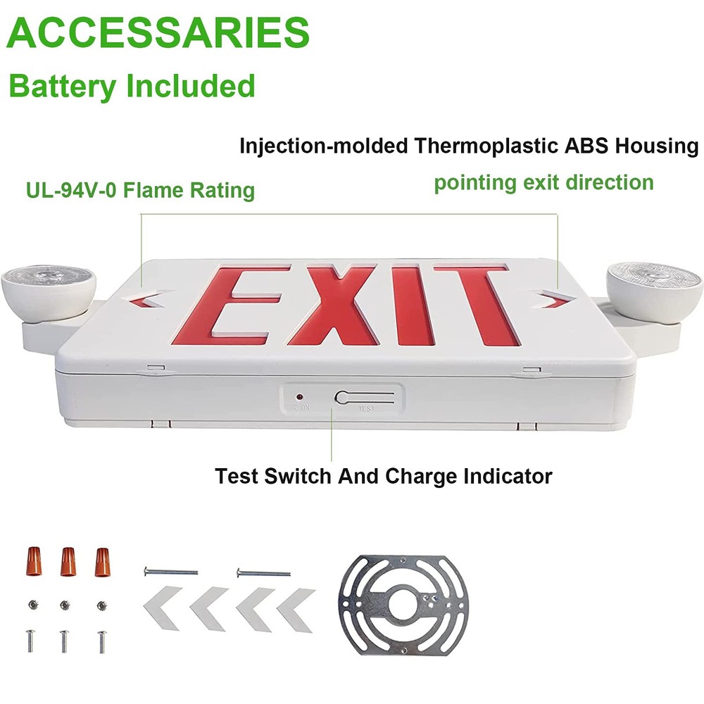LED Exit Sign with Emergency Lights, Battery Backup, Double Sided, Hardwired ...