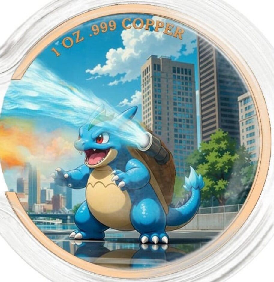 1 oz Pokemon Charizard & Blastoise Double sided Color Copper Medal in capsule
