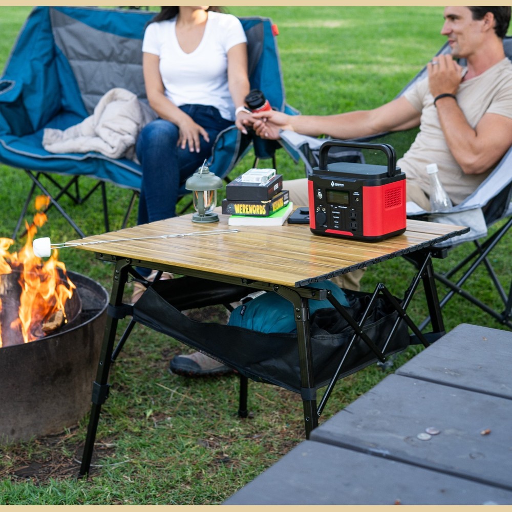 39" Folding Roll Up Aluminum Camp Table w/ Adjustable Height Mesh Storage Beige