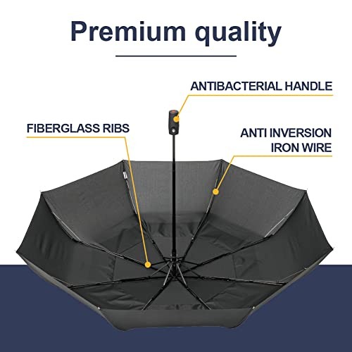 Edinburgh Large Windproof Travel Umbrella - Wind Resistant, Automatic, Black