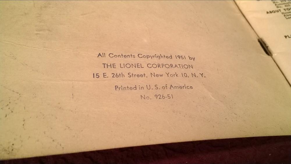LIONEL POST WAR 1951 OPERATING INSTRUCTIONS BOOKLET