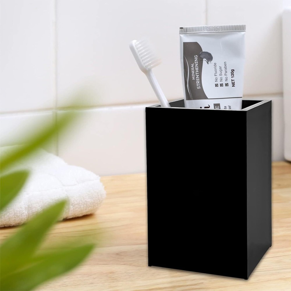 2 Pack Black Acrylic Pencil Pen Holder Cup,Desk Accessories