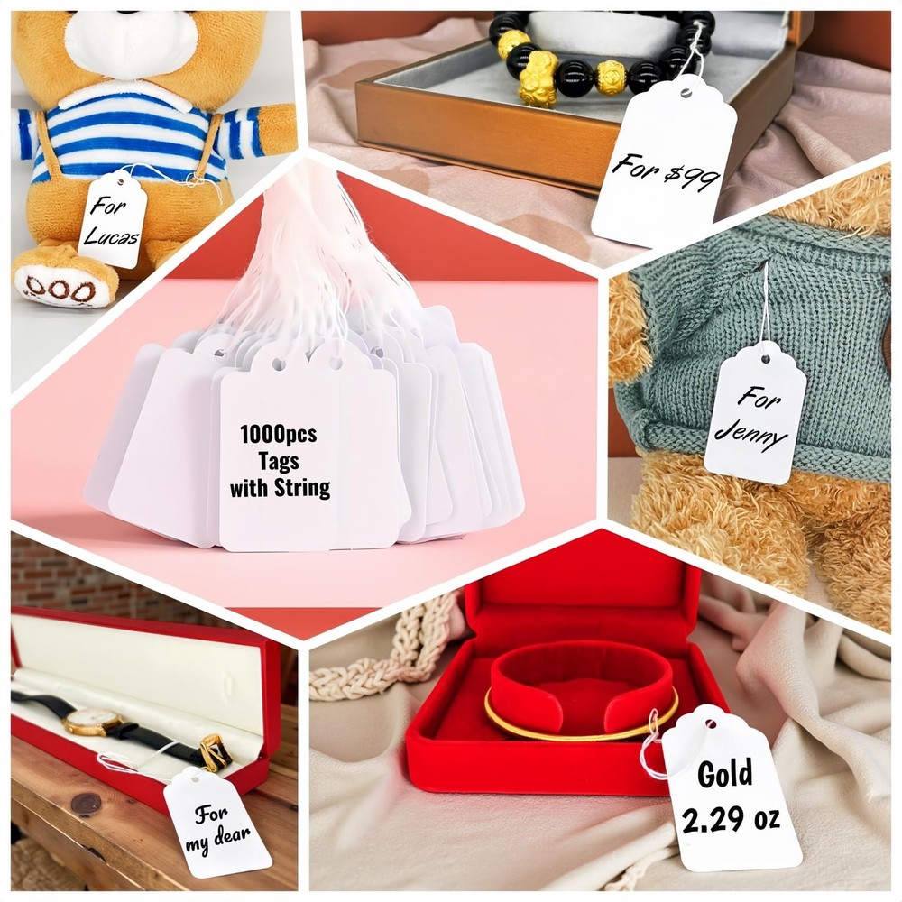 1000PCS White Pre Strung Price Tags with String