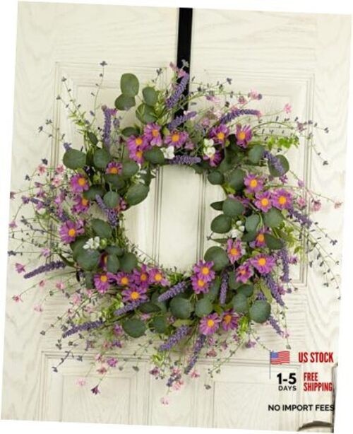 26'' Spring Flowers for Front Door Easter Artificial Green Wreath Purple