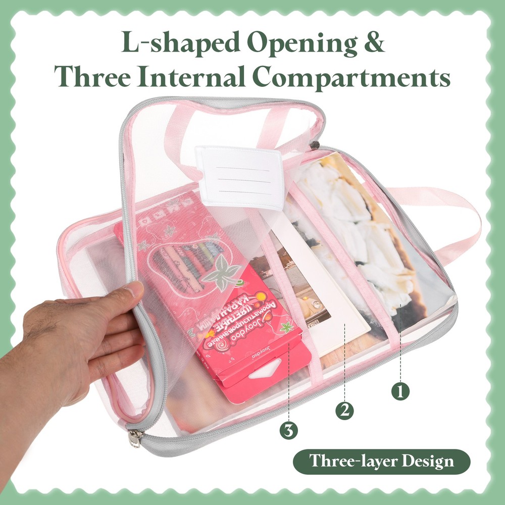 2Pack Mesh Zipper Pouch, A4 Mesh File Bag with Handle and Rod, Pink