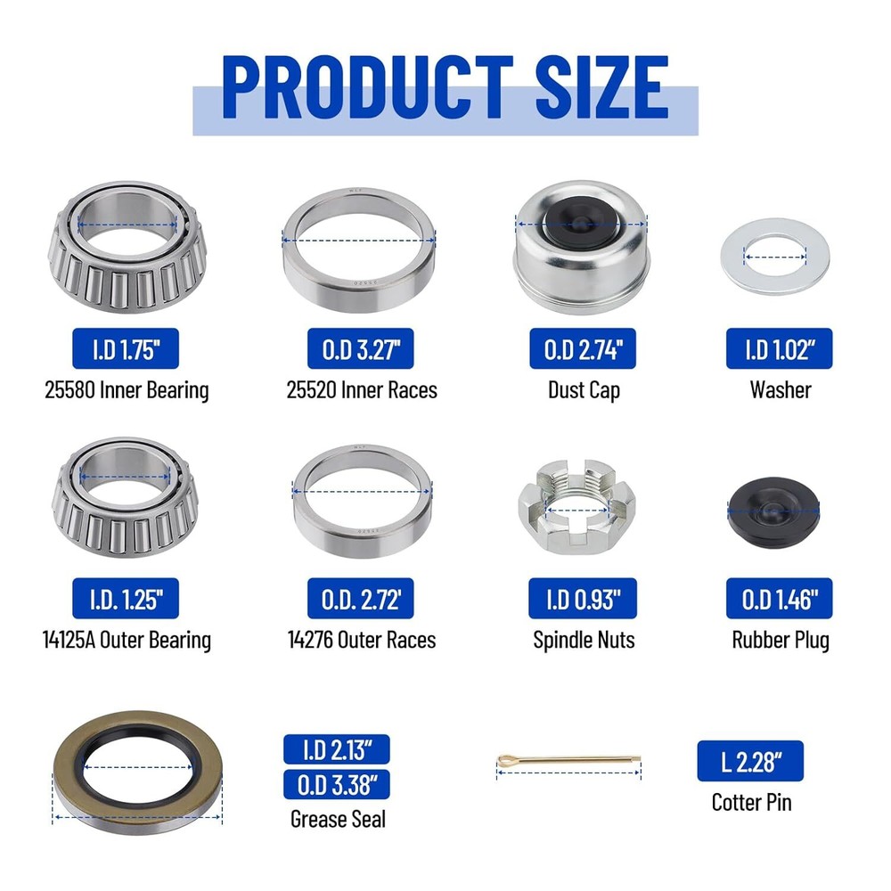 4 Sets Trailer Hub Wheel Bearing Replace Kit 25580 14125A Fit 5200-7000lbs Axles