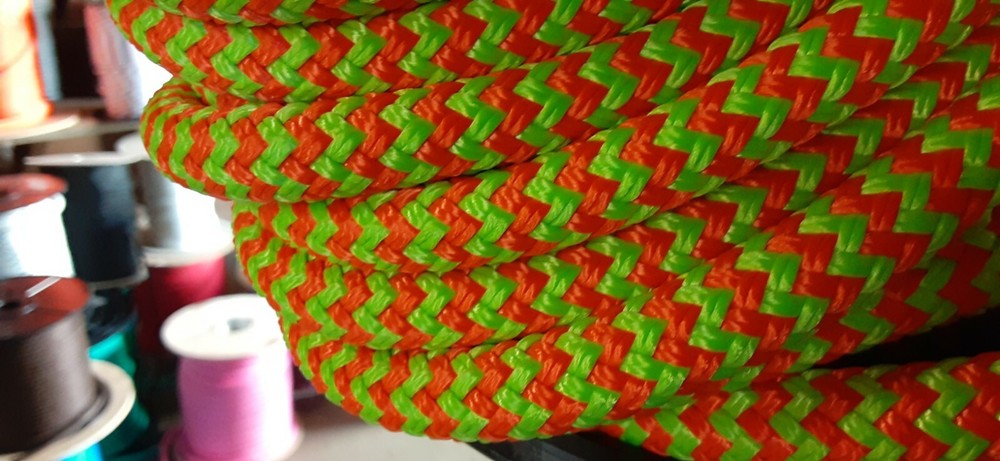 9/16 x 72ft. Double Braid-Yacht Braid Polyester Rope. Herringbone Lime/Orange