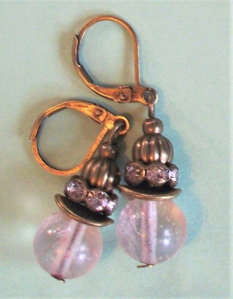 cloudy QUARTZ & crystal ring earring BRONZE handcrafted OPL