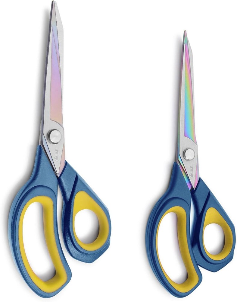 LIVINGO 2 Pack Sharp Fabric Scissors - Heavy Duty All Blue & Yellow