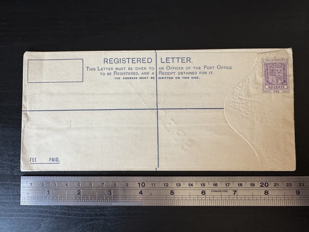 Mauritius - KGV Specimen 20c Reg. PSE Postal Stationery Envelope
