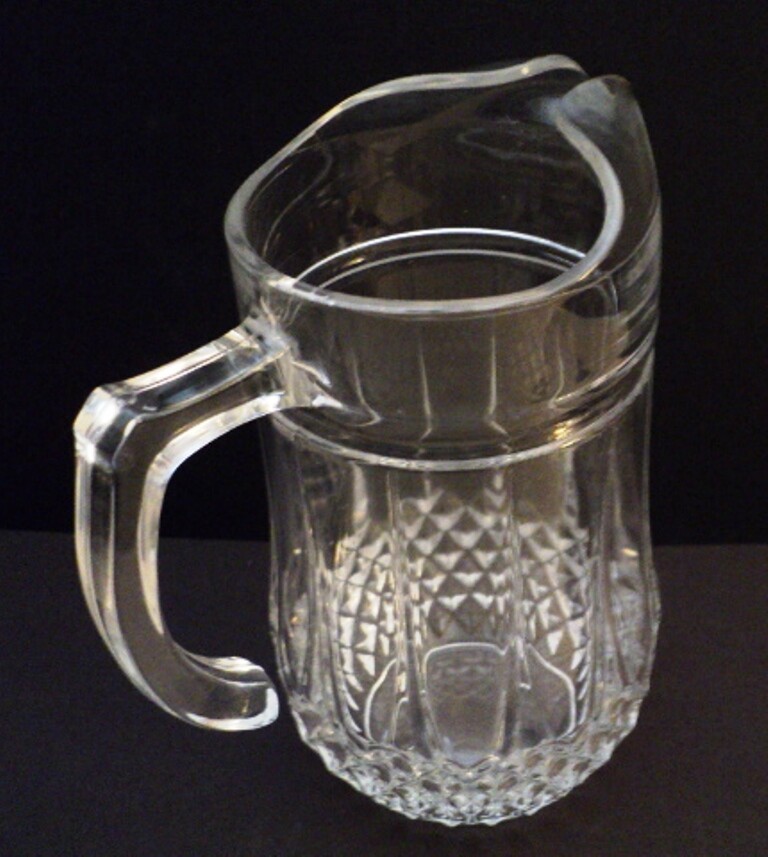 Cut Glass Pitcher - 9" Tall - Diamond Cut Design -